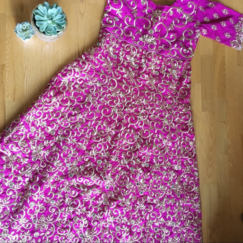 Indian Pakistani Lehenga Embroider Gold Dress
